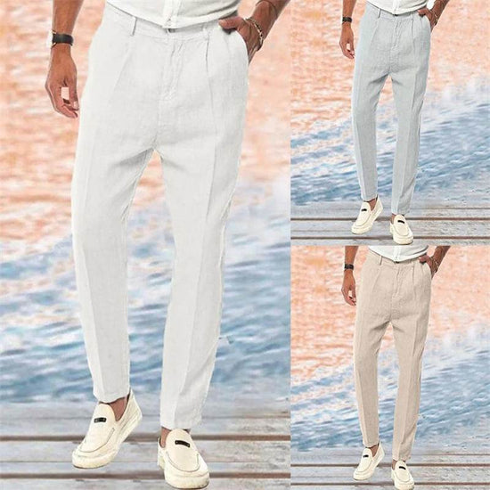 Pantalon en lin droit, couleur pure, confort, loisirs en plein air - Droxev