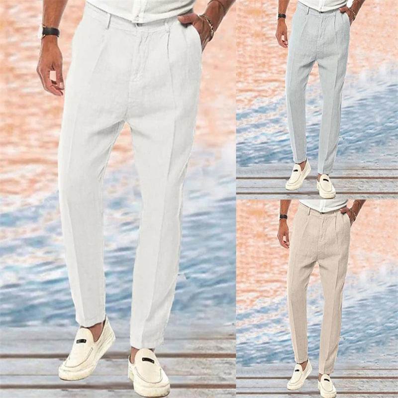 Pantalon en lin droit, couleur pure, confort, loisirs en plein air - Droxev