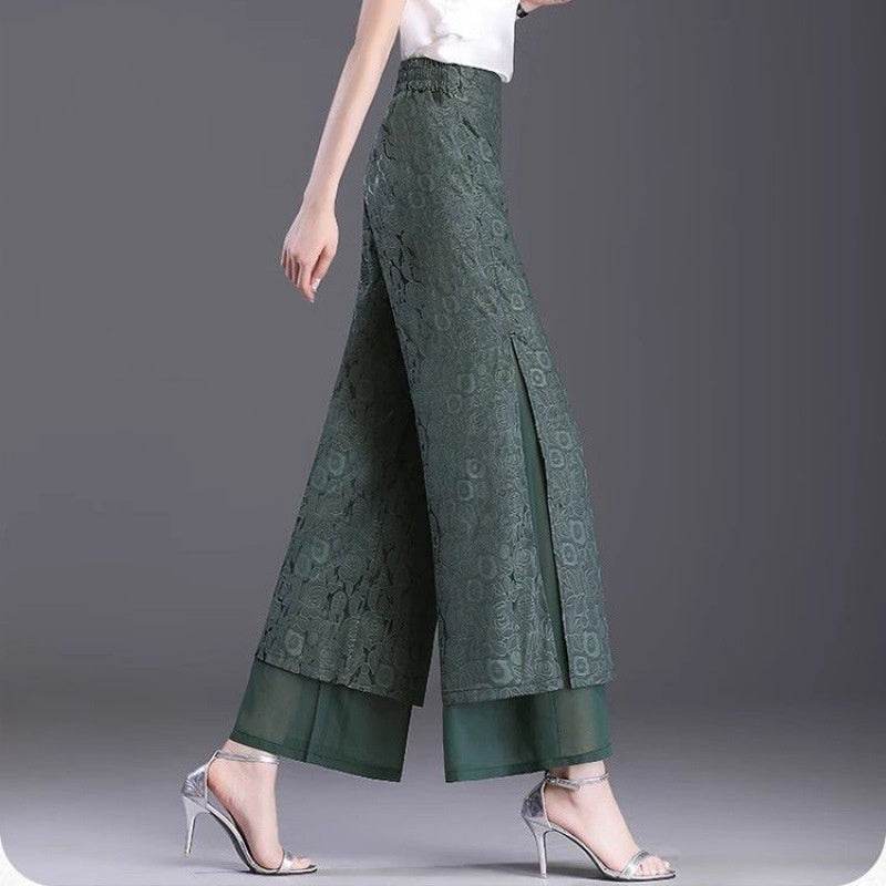 Pantalon fendu fin taille haute ample - Droxev
