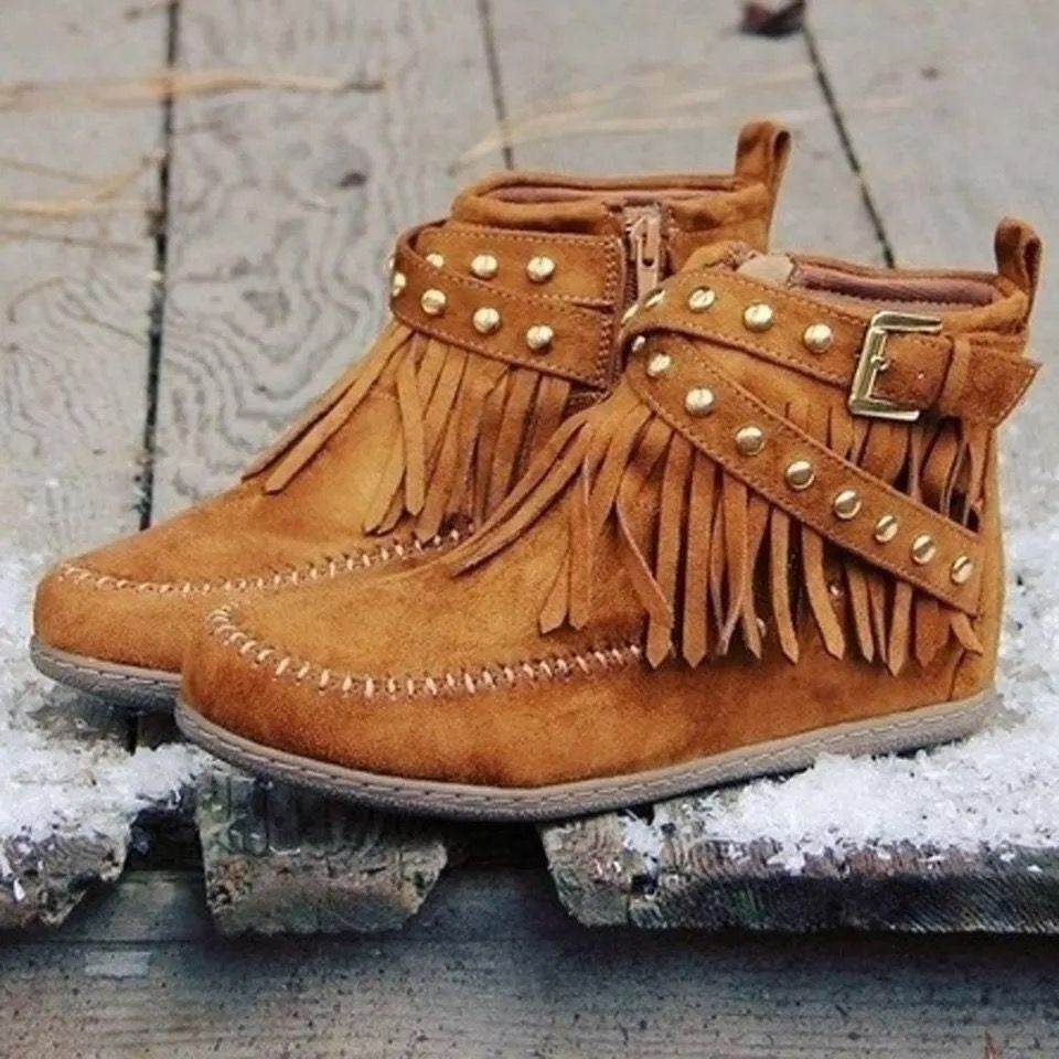Bottes Martin rétro à boucle plate pour femme - Droxev