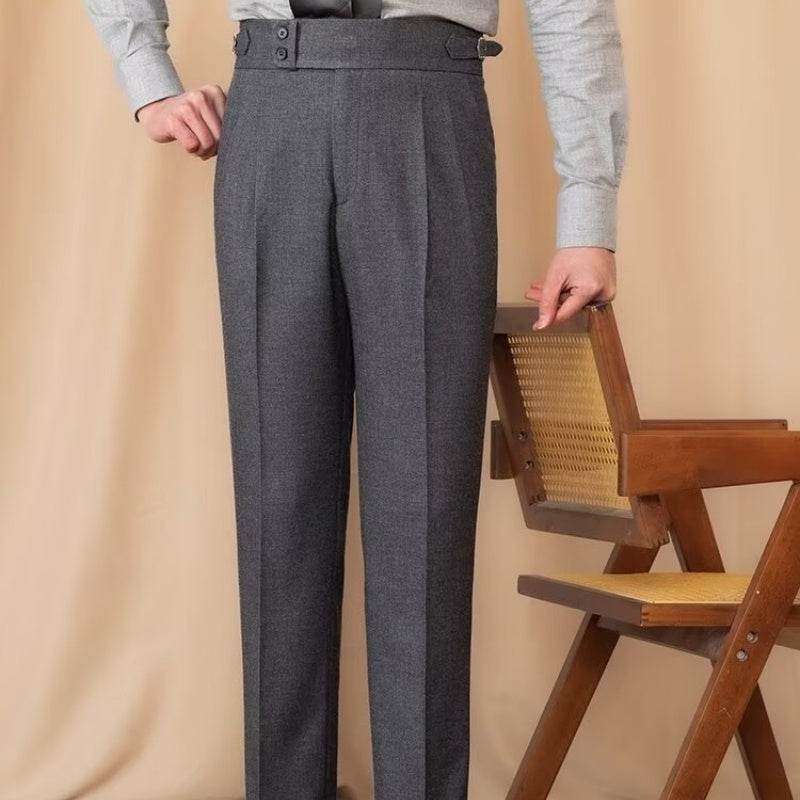 Pantalon de costume décontracté taille haute à boucle réglable pour homme - Droxev