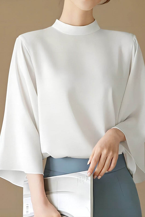 Chemise décontractée à col montant et manches bouffantes - Droxev