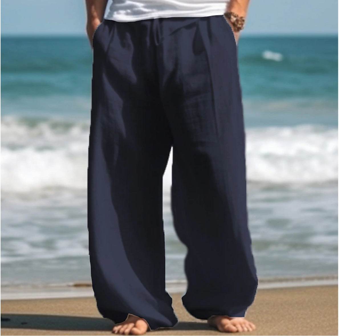 Pantalon décontracté d'extérieur pour la plage, couleur unie, coupe droite - Droxev