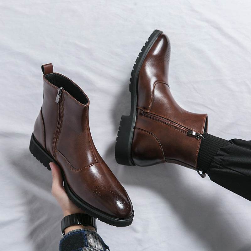 Chaussures montantes décontractées en cuir pour hommes, style britannique - Droxev