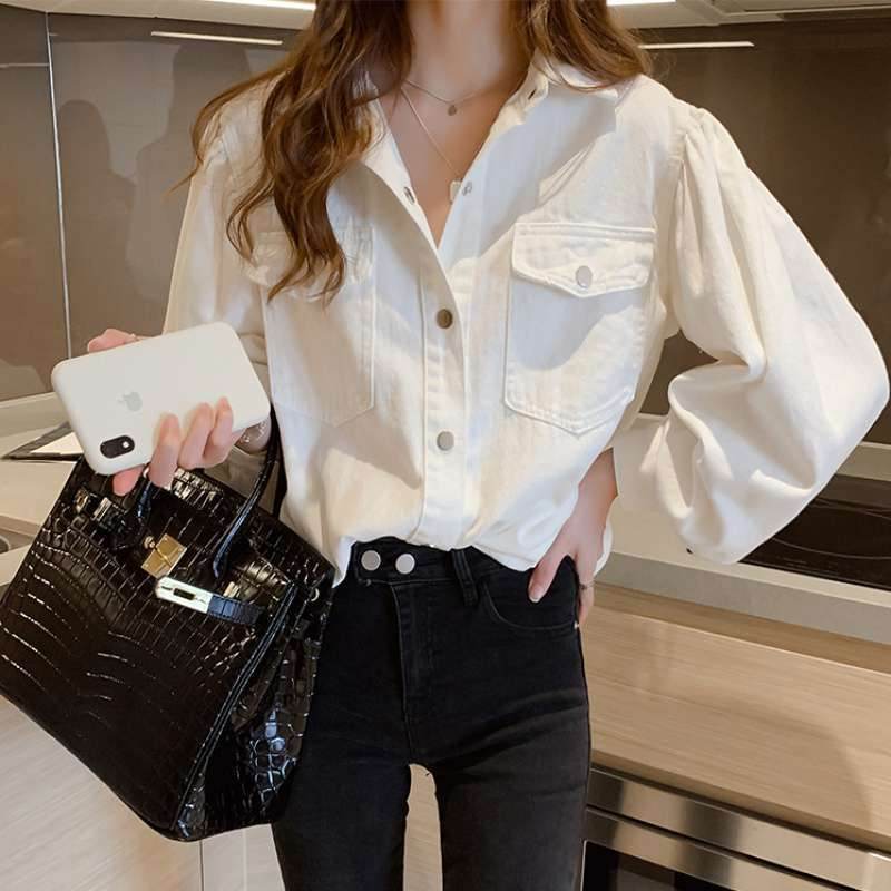 Chemisiers et chemises pour femmes, poches, manches longues, mode coréenne unie, printemps - Droxev
