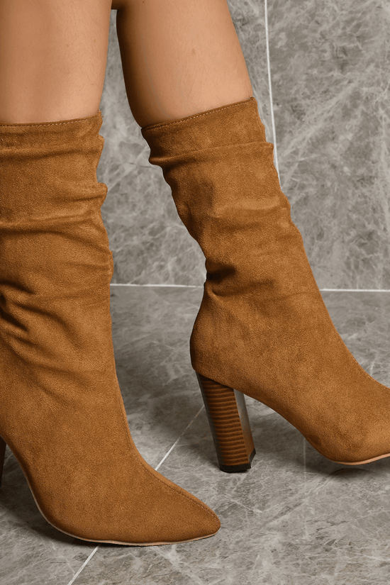 Bottes Longues en Suède à Talons Bloc Pointus