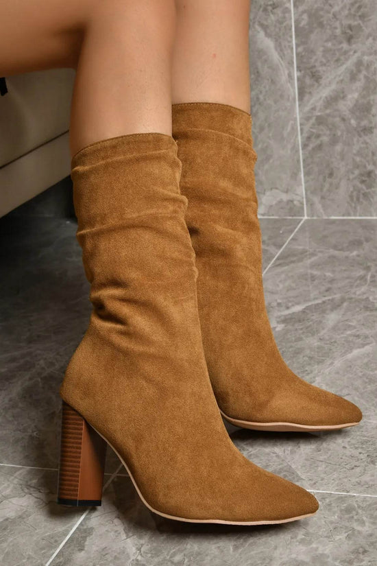 Bottes Longues en Suède à Talons Bloc Pointus