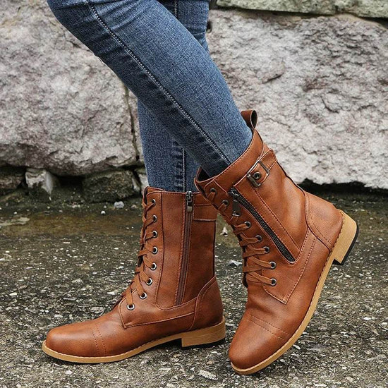 Bottes à Lacets Élégantes avec Talon Bas - Droxev
