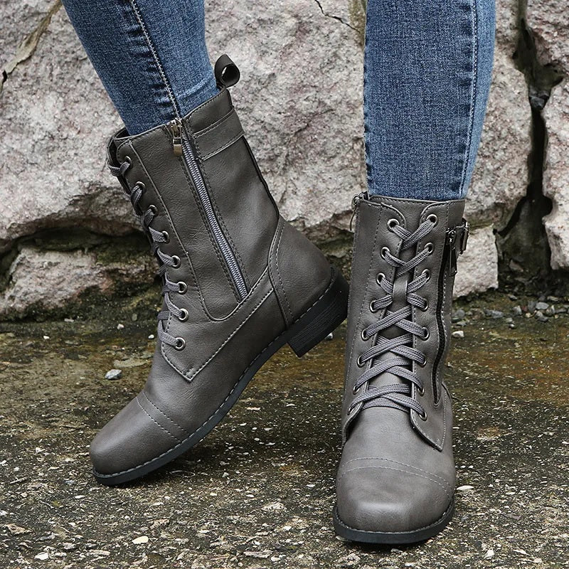 Bottes à Lacets Élégantes avec Talon Bas