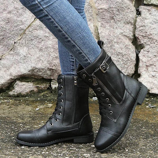 Bottes à Lacets Élégantes avec Talon Bas - Droxev