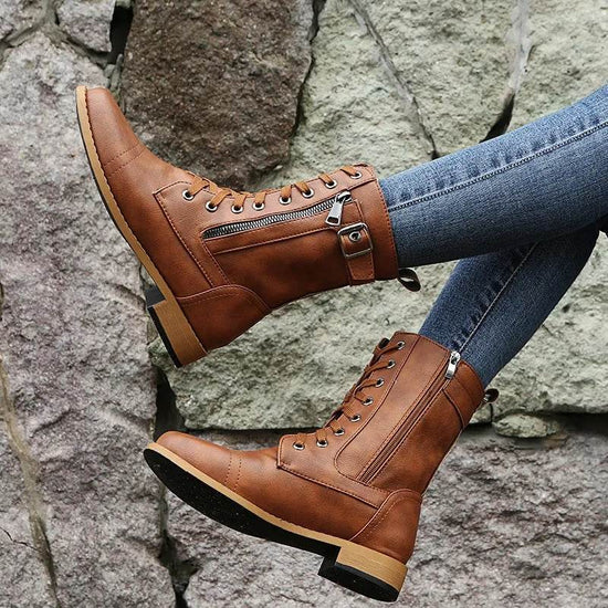 Bottes à Lacets Élégantes avec Talon Bas - Droxev