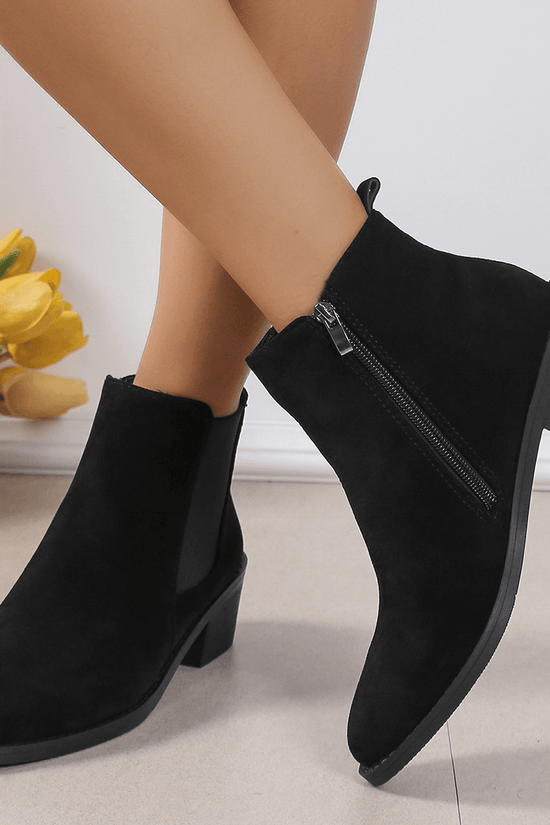 Bottines Mode à Talons Chunky et Fermeture Éclair Latérale - Droxev