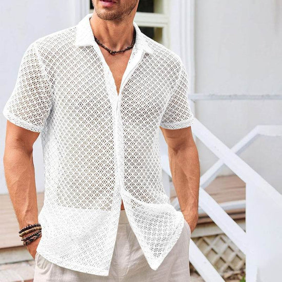 Chemise d'été à revers en maille pour homme – Vêtements de plage respirants - Droxev