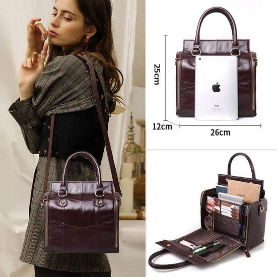 Sac à Bandoulière en Cuir avec Rangement Multi-Couches - Droxev