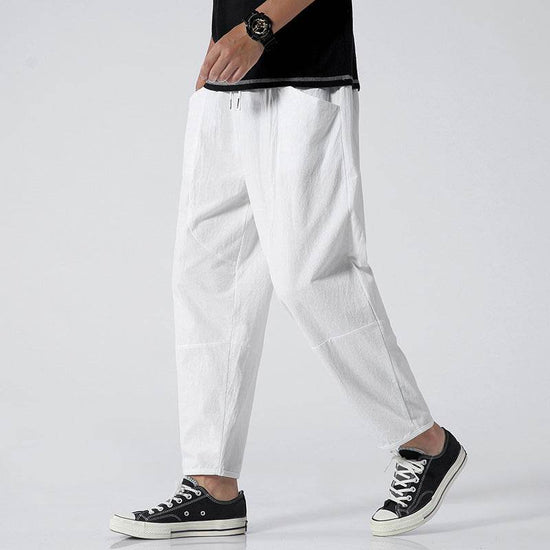 Pantalon court ample grande taille pour homme en coton et lin - Droxev