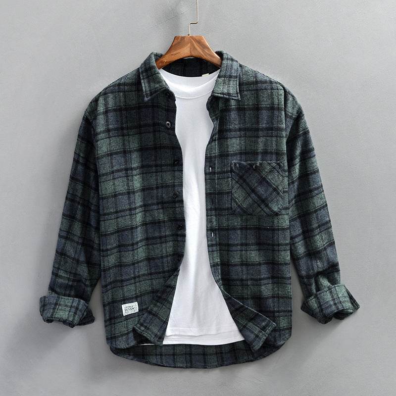 Chemise décontractée à manches longues à carreaux rétro pour homme - Droxev