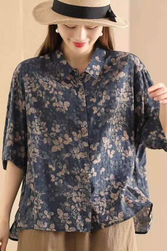 Retro Fried Color Printing Cotton Linen Shirt - Droxev