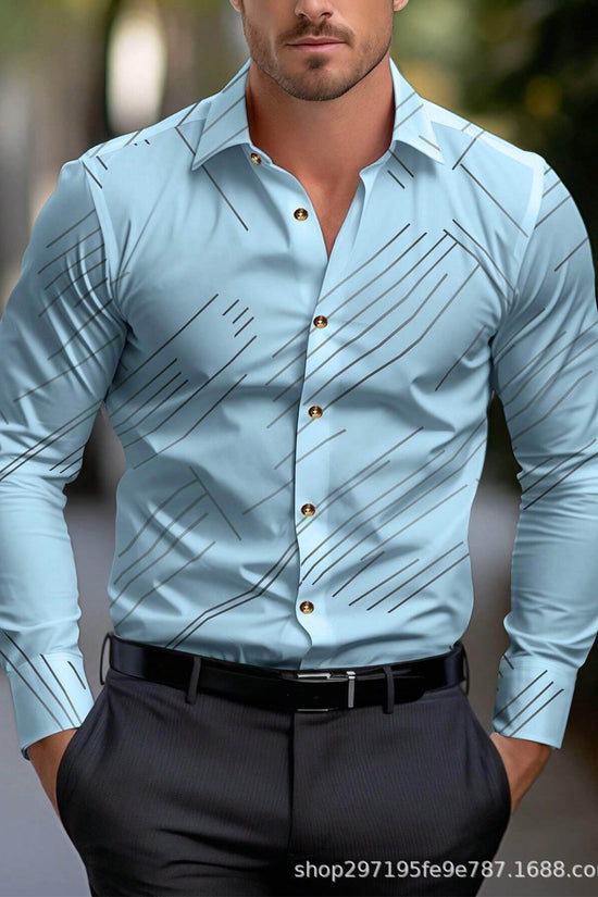 Chemise à Rayures Obliques pour Homme – Grande Taille Décontractée - Droxev