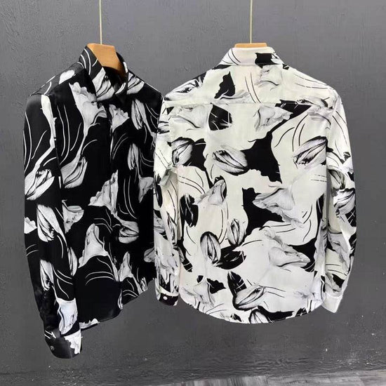 Chemise à manches longues pour homme, coupe slim, imprimé floral - Droxev