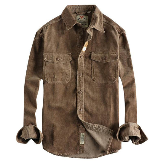 Chemise à manches longues en velours côtelé lavé rétro pour homme - Droxev