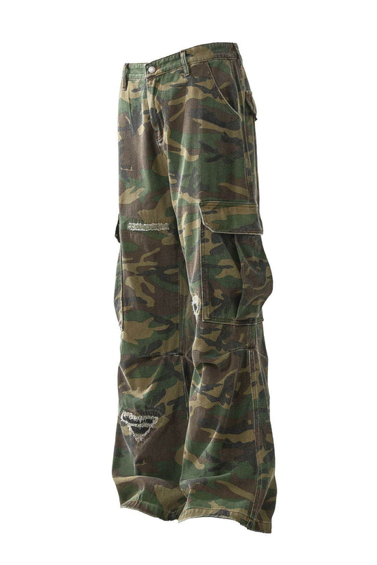 Jeans rétro en lambeaux, pantalons de travail décontractés camouflage personnalisés - Droxev