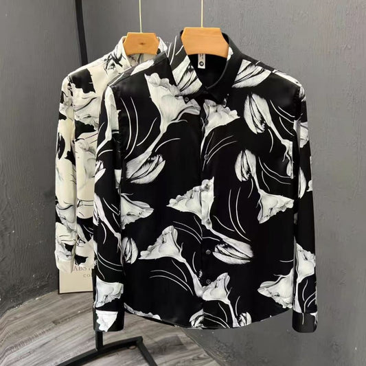Chemise à manches longues pour homme, coupe slim, imprimé floral