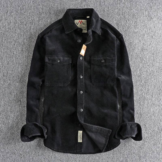 Chemise à manches longues en velours côtelé lavé rétro pour homme - Droxev