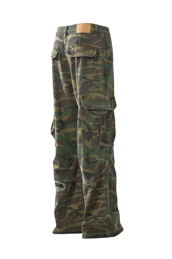 Jeans rétro en lambeaux, pantalons de travail décontractés camouflage personnalisés - Droxev