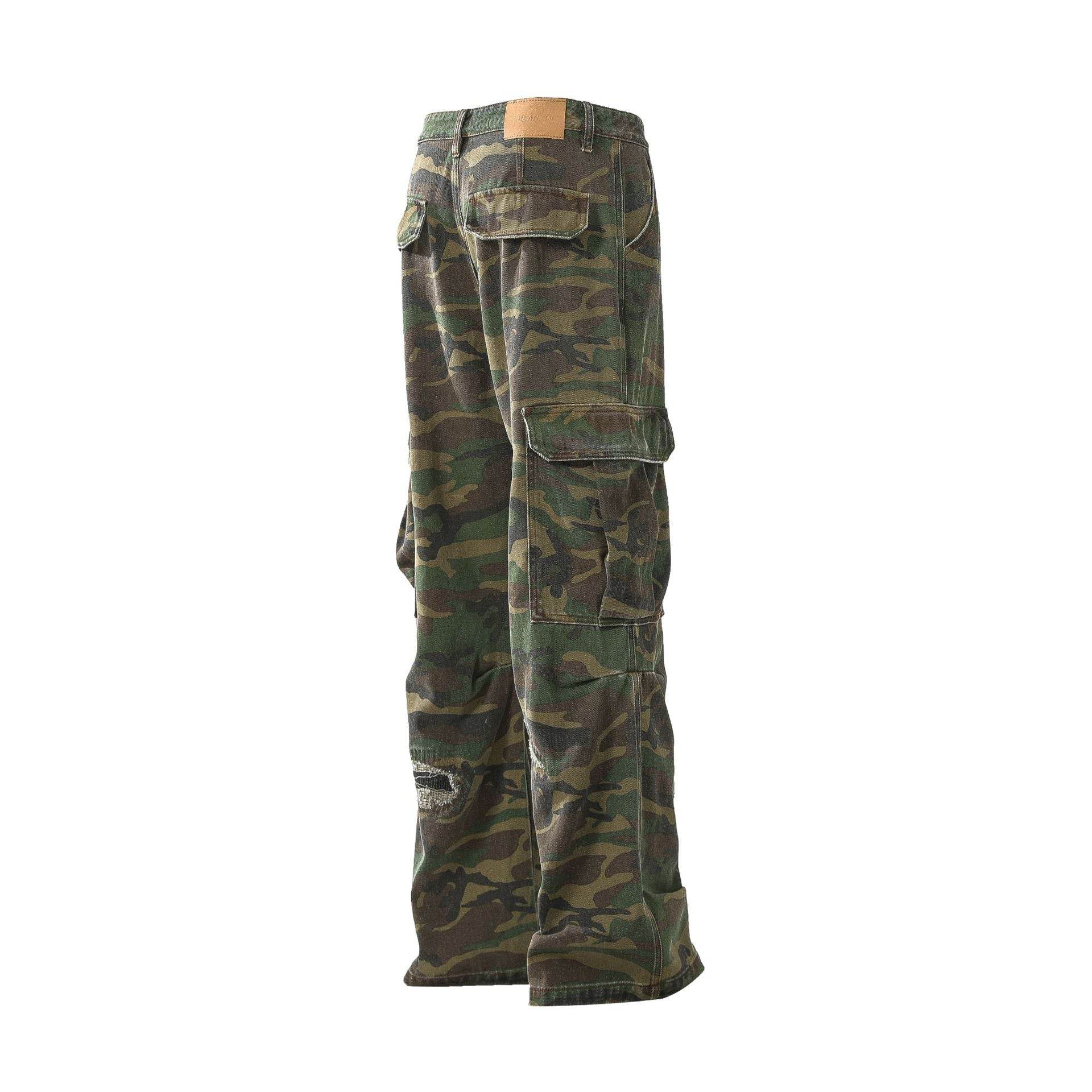 Jeans rétro en lambeaux, pantalons de travail décontractés camouflage personnalisés - Droxev