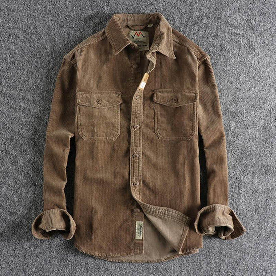 Chemise à manches longues en velours côtelé lavé rétro pour homme - Droxev