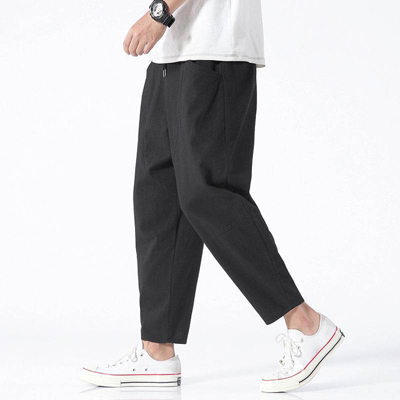 Pantalon court ample grande taille pour homme en coton et lin - Droxev