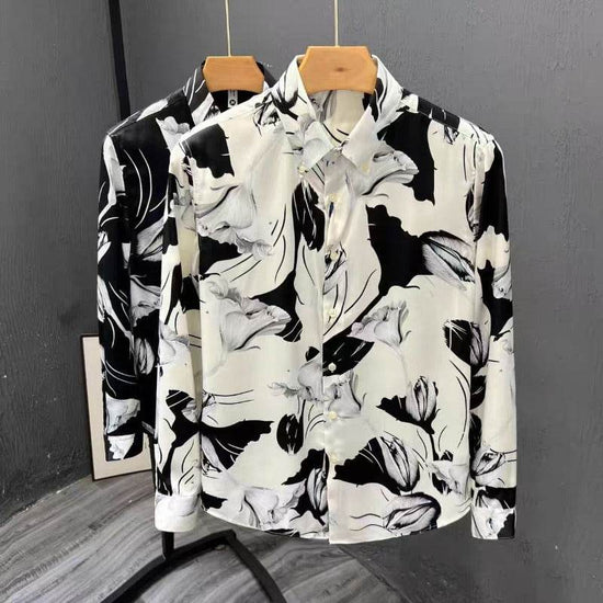 Chemise à manches longues pour homme, coupe slim, imprimé floral - Droxev
