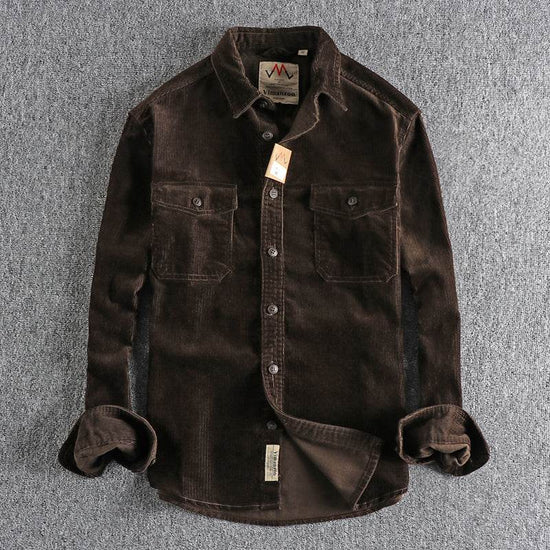 Chemise à manches longues en velours côtelé lavé rétro pour homme - Droxev