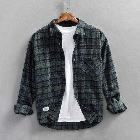 Chemise décontractée à manches longues à carreaux rétro pour homme