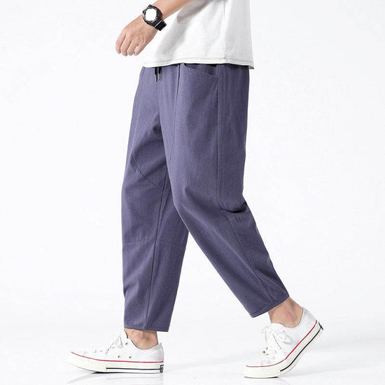 Pantalon court ample grande taille pour homme en coton et lin - Droxev