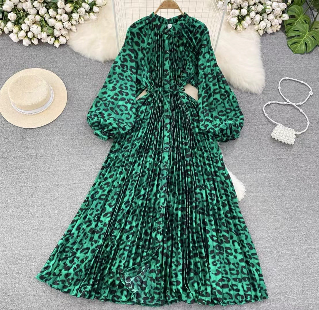 Robe longue imprimée à simple boutonnage, légère et luxueuse, style lanterne