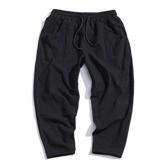 Pantalon court ample grande taille pour homme en coton et lin - Droxev
