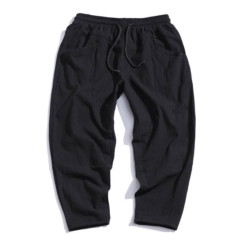 Pantalon court ample grande taille pour homme en coton et lin - Droxev