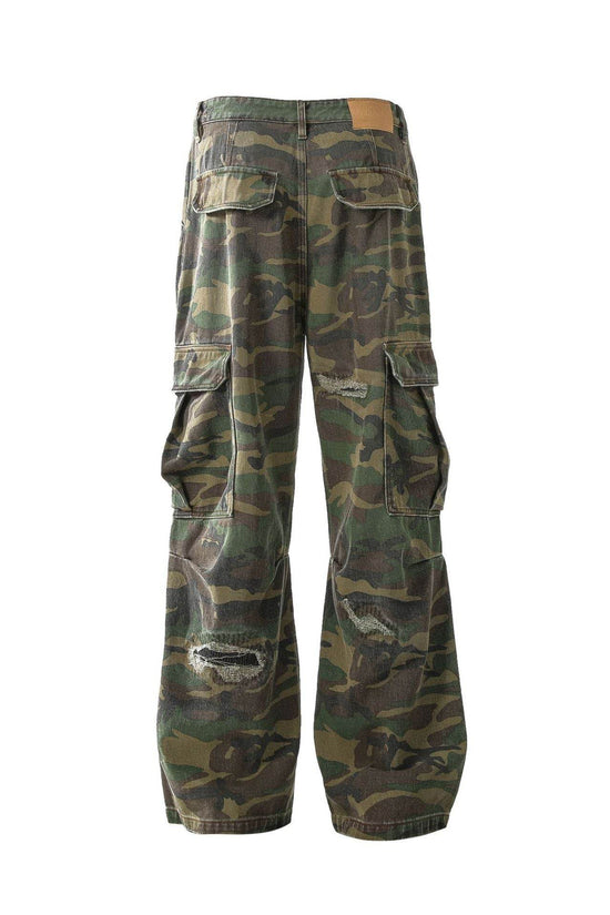 Jeans rétro en lambeaux, pantalons de travail décontractés camouflage personnalisés - Droxev