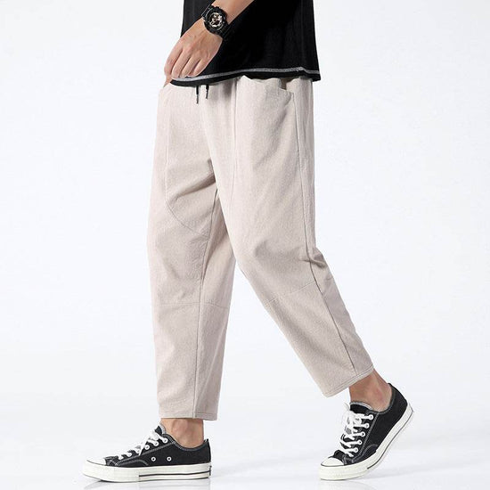 Pantalon court ample grande taille pour homme en coton et lin - Droxev