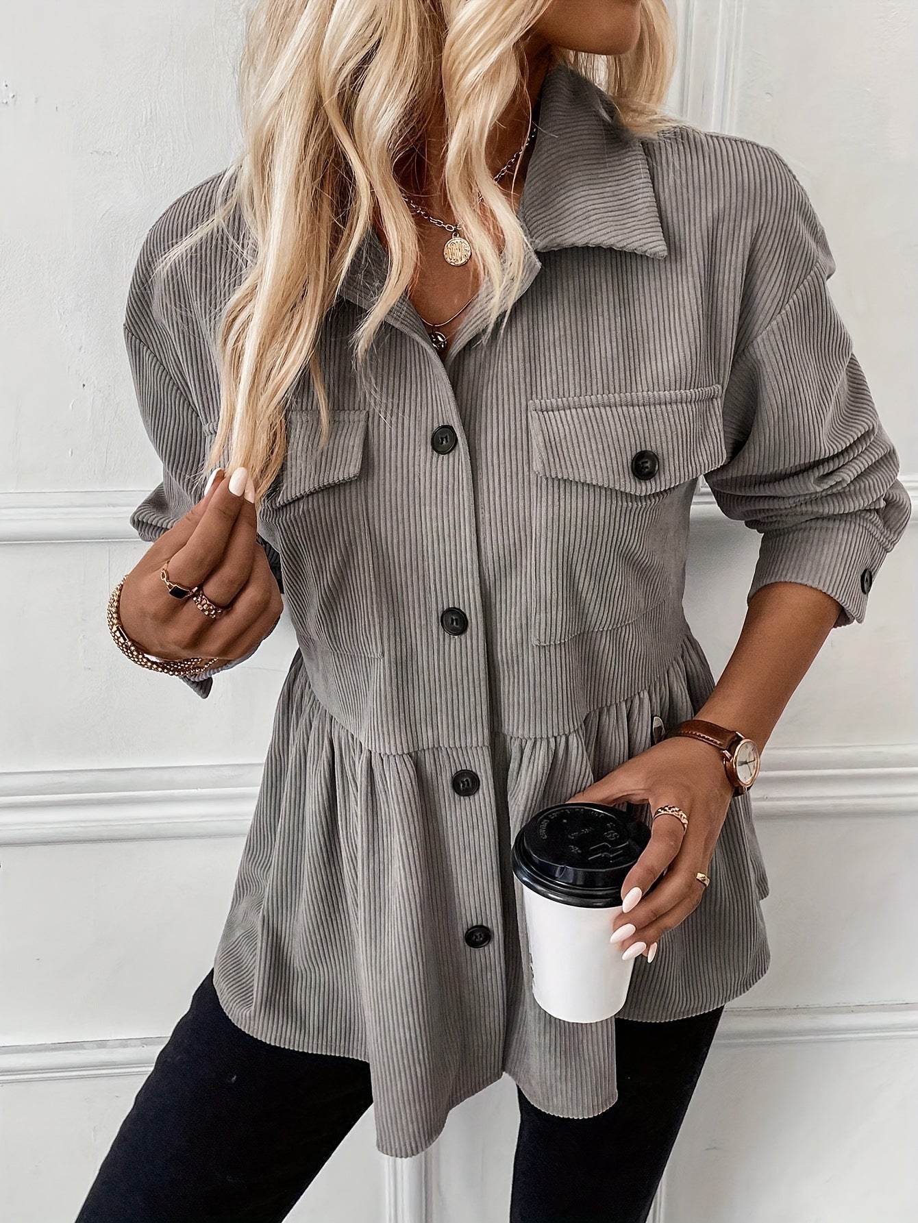 Chemise en velours côtelé pour femme - Droxev