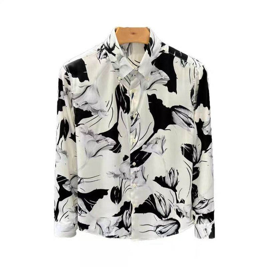 Chemise à manches longues pour homme, coupe slim, imprimé floral - Droxev