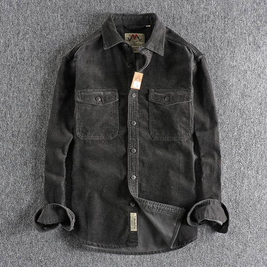 Chemise à manches longues en velours côtelé lavé rétro pour homme - Droxev