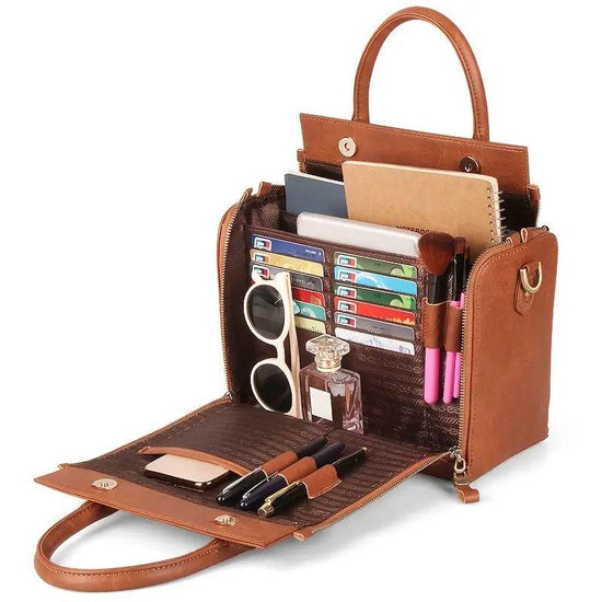 Sac à Bandoulière en Cuir avec Rangement Multi-Couches - Droxev