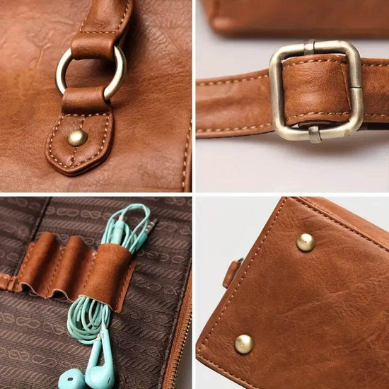 Sac à Bandoulière en Cuir avec Rangement Multi-Couches - Droxev