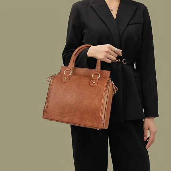 Sac à Bandoulière en Cuir avec Rangement Multi-Couches - Droxev