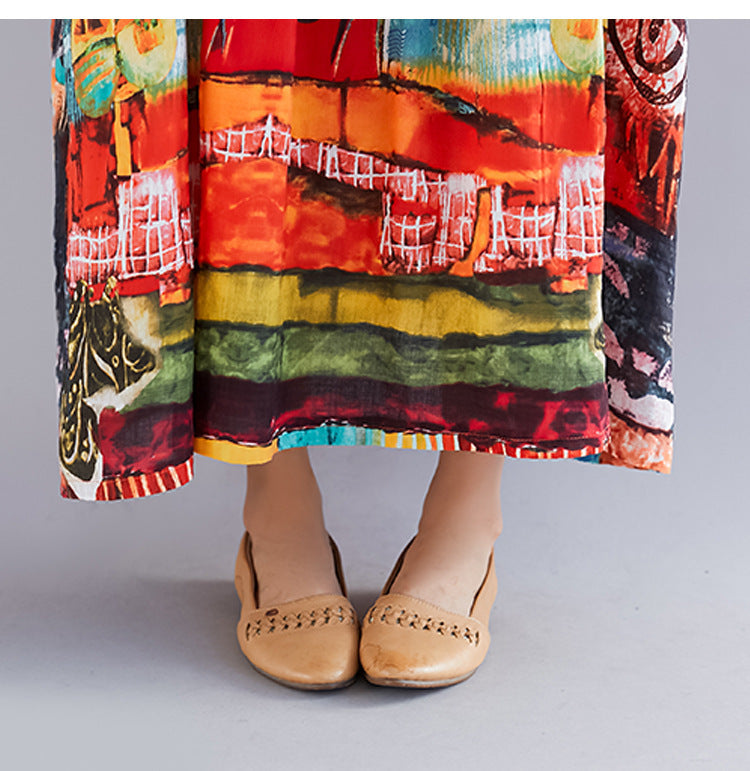Robe rétro en coton et lin au-dessus du genou, style littéraire printanier