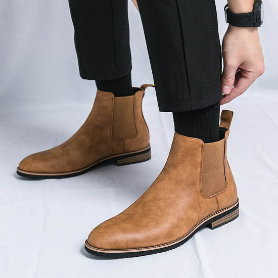 Chaussures pointues en cuir pour hommes : bottines Chelsea britanniques pointues - Droxev