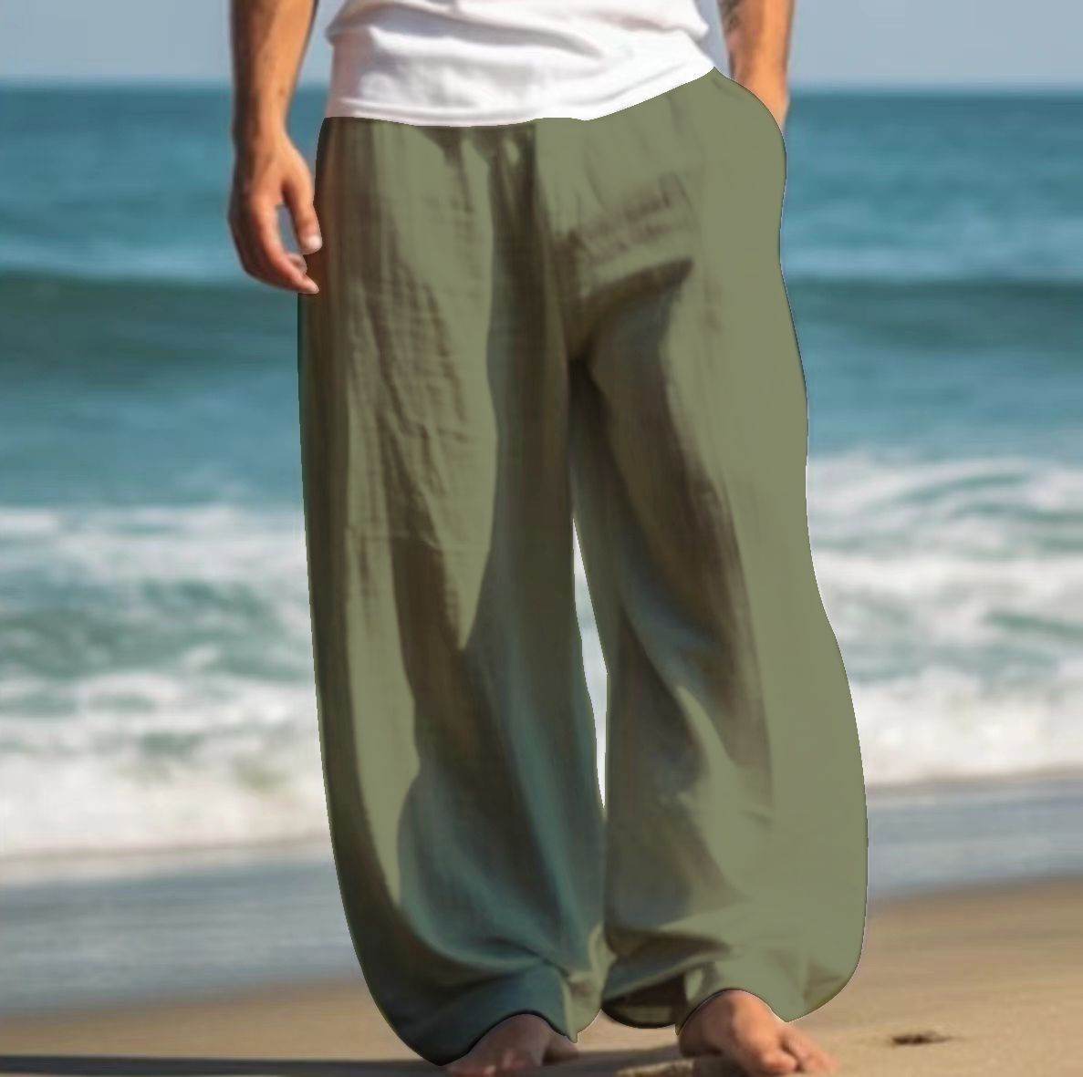 Pantalon décontracté d'extérieur pour la plage, couleur unie, coupe droite - Droxev