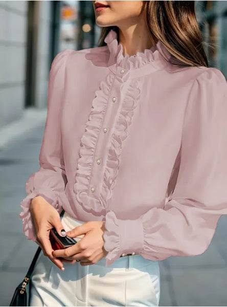 Chemise à manches longues avec ourlet en feuille de lotus - Droxev